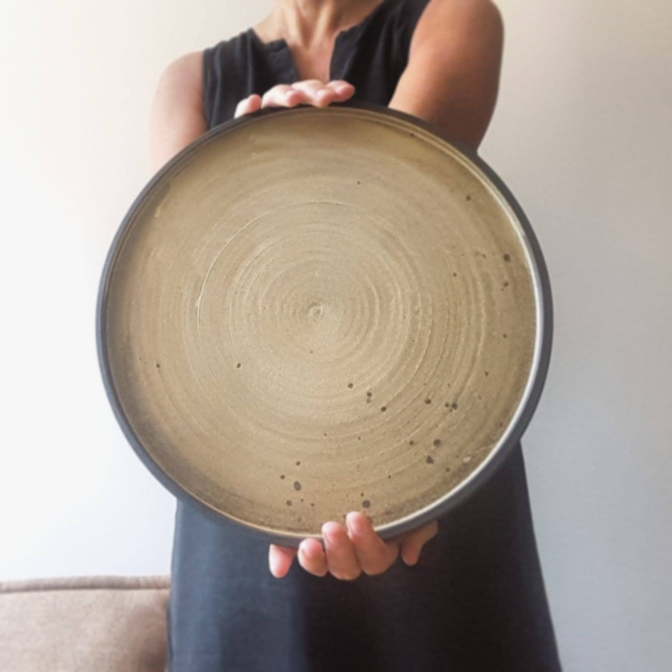 Big tapas or apero plate in black clay